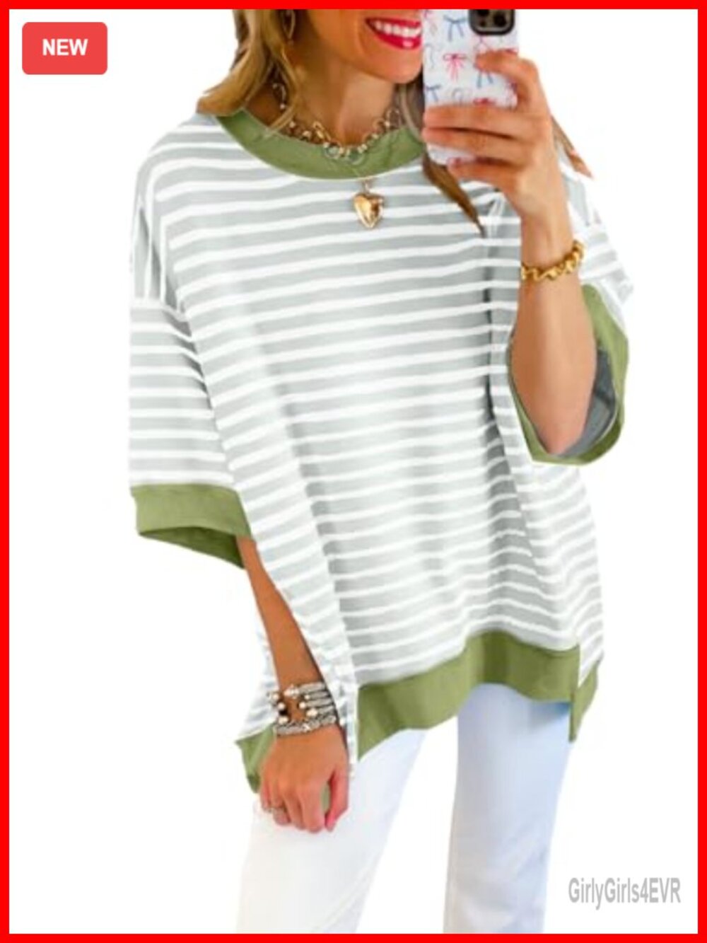 Oversized Striped Crewneck Sweatshirt Short Sleeve High Low Pullover